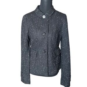 Escada Sport Womens Black White Textured Button Blazer Jacket Size 34 Red Lining